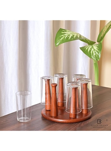 Brick Brown &reg; Elegance Wooden Glass Stand for Kitchen   Wine Glass Holder   Glass Holder Stand Kitchen Organiser Glass Holder for Dining Table Glass Holder Drying Rack for Kitchen D&eacute;cor(Mahogany)