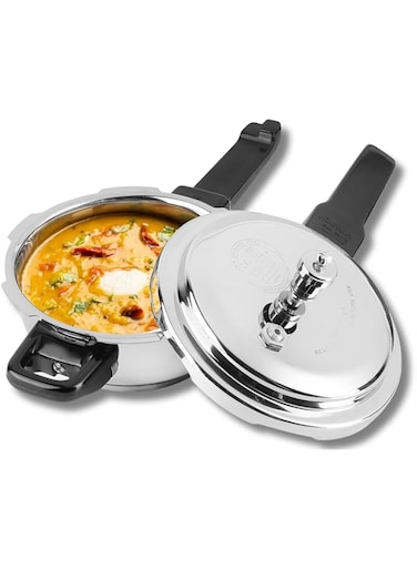 Vinod 18/8 Stainless Steel Pressure Cooker 3.5 Litres   Deep Frypan  Sandwich Bottom   Induction &amp; Gas Stove Friendly   Sturdy Handle ISI &amp; CE Certified