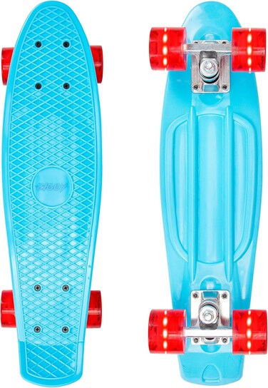 ZIGGY 22" LED Light-Up Skateboard for Kids  Mini Cruiser for Girls &amp; Boys with PU Lighted Wheels, ABEC-5 Bearings &amp; Aluminum Trucks &ndash; Blue