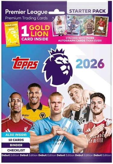 Topps Premier League 2025/2026 Collectible Football Trading Cards, Starter Pack with 10 Cards with 3 or more Special Insert Cards per Pack, Binder, Checklist &amp; Guide, Officially Licensed Product