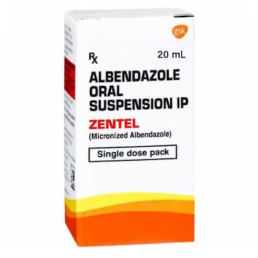 Zentel Oral Suspension Albendazole 100mg/5ml For Deworming 20ml