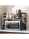 Diylove Extendable Microwave Shelf, Adjustable Toaster Oven Rack Kitchen Counter Top Organizer Stand, 2-Tier with 6 Hooks,198 lbs Weight Capacity, Black