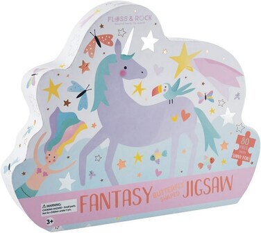 Floss &amp; Rock Fantasy Butterfly Shaped Puzzle, 80 Pieces, Unique Jigsaw, Kids Gift, Fun Activity