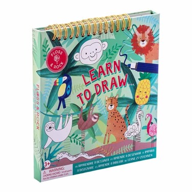 Floss &amp; Rock Jungle Learn to Draw - Kids Creative Drawing Kit includes 8 step-by-step cards, 3 Dry Wipe Colored Pens, and A Dry Wipe Board