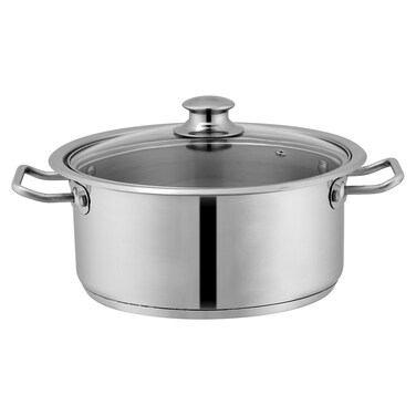 Sonex - Stainless Steel Mega Super Casserole, 24 cm (6 Ltr), Cooking Pot, Durable Handles, Glass Lid, Sandwich Bottom, Sleek Modern Design, Ideal for Efficient Cooking