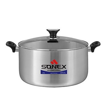 Sonex - Premium Aluminium Casserole, 24 cm (5 Ltr), with Glass Lid, Sleek Metal Finish, Ergonomic Bakelite Cool Handle, Durable Construction, Dishwasher Safe