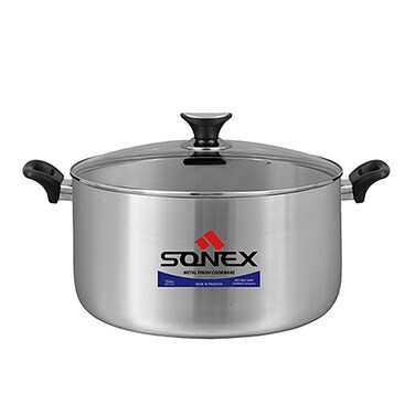 Sonex - Premium Aluminium Casserole, 26 cm (6 Ltr), with Glass Lid, Sleek Metal Finish, Ergonomic Bakelite Cool Handle, Durable Construction, Dishwasher Safe