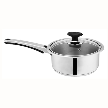 Sonex - Mega Stainless Steel Sauce Pan, 18 cm (2 Ltr), Glass Lid, Sandwich Bottom, Ergonomic Cool Handle, Sleek Modern Design, Ideal for Sauces &amp; Soups