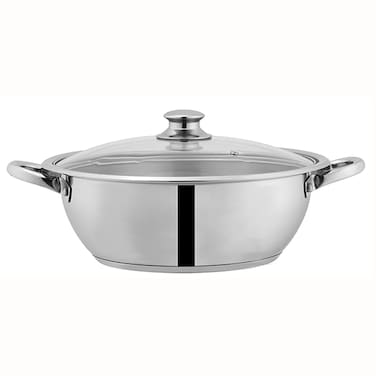 Sonex - Stainless Steel Mega Wok/Kadai, 22 cm (2 Ltr), Glass Lid with Steam Vent, Durable Handles, Sandwich Bottom, Sleek Modern Design, Ideal for Efficient Cooking