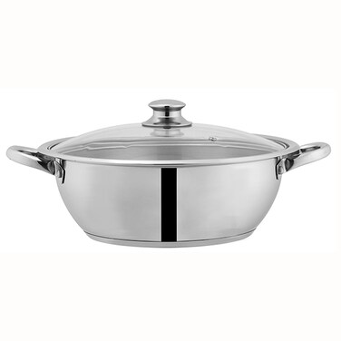Sonex - Stainless Steel Mega Wok/Kadai, 26 cm (4 Ltr), Glass Lid with Steam Vent, Durable Handles, Sandwich Bottom, Sleek Modern Design, Ideal for Efficient Cooking