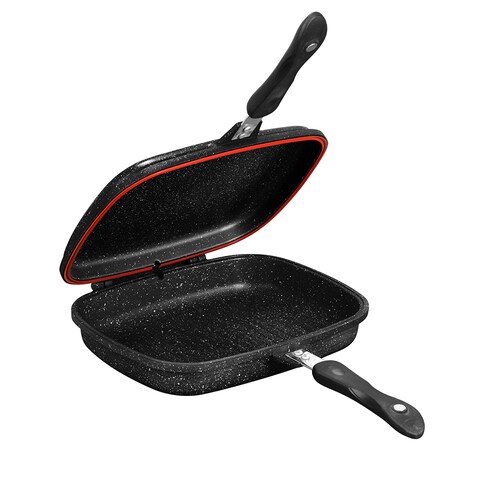 Sonex - Diecast Non-Stick Double Grill Pan, 30 cm, Marble Coated, Durable, Ergonomic Cool Handles, Extra Rubber Seal, Magnetic Lock, Korean Technology