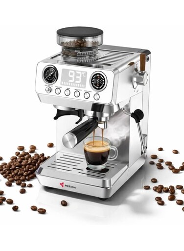 MEBASHI ME-CCM2074 Commercial Digital Coffee Machine with Built-in Grinder, 1.8L Water Tank