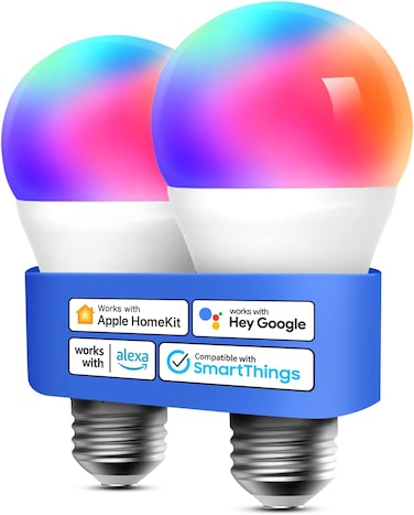Meross HomeKit Smart Bulb, LED Smart Bulbs Compatible with Apple HomeKit, Siri, Alexa, Google Home and SmartThings, E27 warm white to cold white RGB Dimmable Wi-Fi Bulb Multicolor(2-pack)