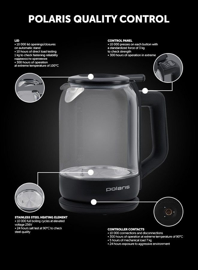 Polaris PWK 1712CGLD Smart Electric kettle Wi-Fi IQ Home, Wi-Fi remote control, Pouring water without opening the lid, English controller strix, Bright internal lighting, Heat-resistant glass
