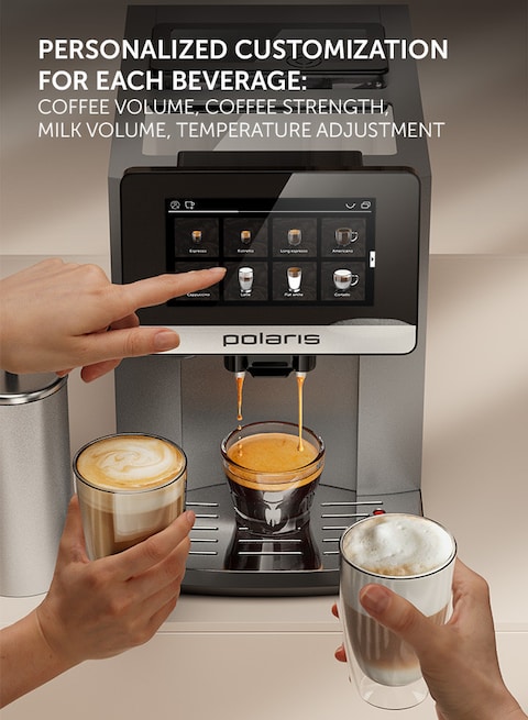 Polaris PACM 2080 Smart Coffee Machine WiFi IQ Home, Wi-Fi Remote Control, Italian 20-Bar Pump, Profi-Cream Milk Frothing System, Personalized Customization, 12 Grind Levels
