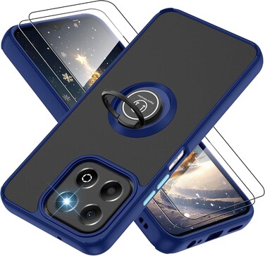 Case for Honor X7C Case Cover With 2Pack Screen Protector Metal Ring Holder Grip Kickstand Car Magnetic Mount Shockproof Matte Hard Back Bumper Case for Honor X7C Blue