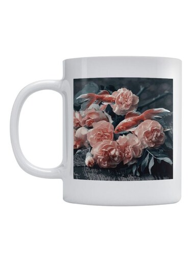 Flowers Printed Coffee Mug White/Pink/Grey 350ml