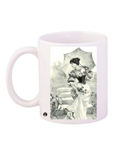Girl Printed Ceramic Coffee Mug White/Grey/Black 11ounce