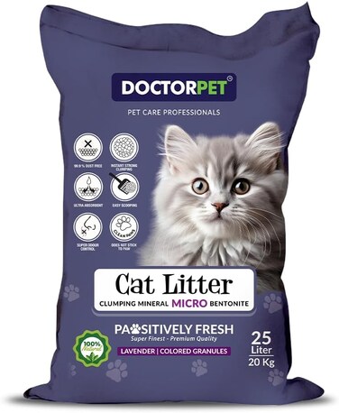 Doctor Pet Super Clumping Micro Bentonite Cat Litter - Lavender Scented - 25L