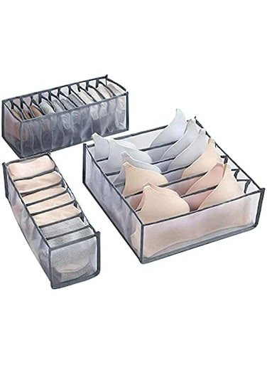 JANNAH 3PCS Drawer Organizers Fabric Foldable Closet Mesh Organizers and Storage Boxes for Underwear, Socks, Bra