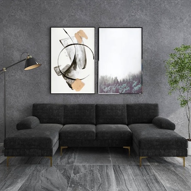 Karnak Leisure 4 Seater U-Shape Linen Sofa - Black
