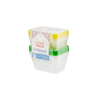 Hotpack Heavy Duty Microwaveable Clear Containers With Colored Lids, 1000 Ml + 500 Ml, 10 Pieces, Combo Meal Prep Set, Leak-Proof And Bpa-Free For Organized Storage.