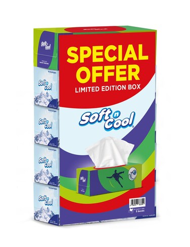 Soft N Cool FIFA Theme Facial Tissue 2 Ply 130 Sheets x 5 Boxes - Soft &amp; Strong Premium Facial Tissues Value Pack