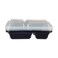 Hotpack Disposable Bento, Food Storage, Microwavable Meal Prep Container, Black Base Rectangular Container 2-Compartment with Clear Lid, 50 Pieces