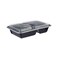 Hotpack Disposable Bento, Food Storage, Microwavable Meal Prep Container, Black Base Rectangular Container 2-Compartment with Clear Lid, 50 Pieces