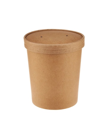 Hotpack Kraft Soup Cup With Lid, 768 Ml (26 Oz), 5 Pieces, Eco-Friendly Insulated Paper Bowls For Hot Soups And Stews, Features A Secure Lid For Spill-Free Takeaway And Delivery.