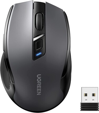 UGREEN Wireless Mouse, Bluetooth5.0+2.4G Stable Connection, 5 Adjustable 4000 DPI, 5 Buttons, Silent and Ergonomic, for Office/Home/Study, Compatible with Windows, macOS, iOS, Android, Linux