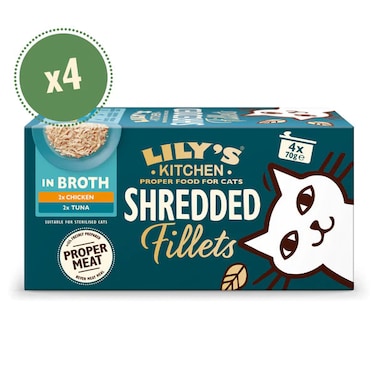 Lily's Kitchen Shredded Fillets in Broth Multipack Wet Cat Food - 4X70G
