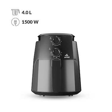 Evvoli Air Fryer 4 Litres With Timer Temperature Adjustable Control And 8 Preset Programs 1500W, EVKA-AF4001BS Black