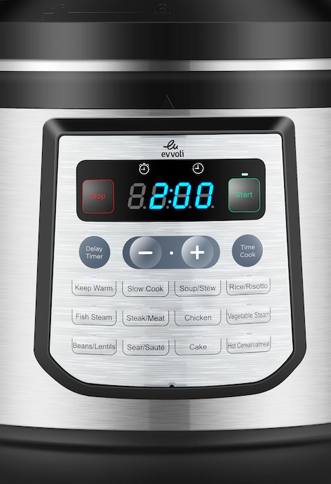 evvoli 12-in-1 Multi-Use Programmable Pressure Cooker Digital LED Display 8 L 1200 W EVKA-PC8012S Black/Silver