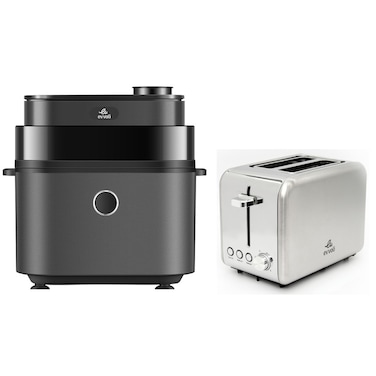 Evvoli Air Fryer 8L Digital control with 8 Preset Programs and Toaster 2 Slices, Stainless Steel   (EVKA-AF8008D + EVKA-TO7HS ) Bundle
