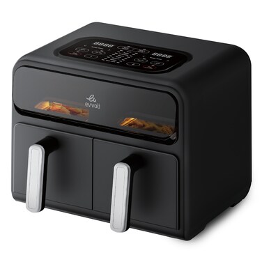 Evvoli 9L Air fryer with Dual Basket Design, 9 preset programs, 2400W, EVKA-AF9009T