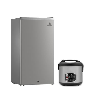 Evvoli Mini Fridge 90L with Lock &amp; Rice Cooker and Steamer 5L (EVRFM-90LS + EVKA-RC5005B) Bundle
