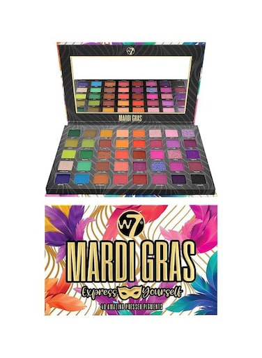 W7 Mardi Gras Pressed Pigment Palette - 40 High Impact Party Colours - Flawless Long-Lasting Bold Makeup