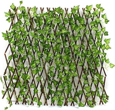Egardenkart Bamboo Garden Fence - Expandable, Bamboo Fence for Balcony Decor   Balcony Fence Trellis with Leaves Plastic   bamboo Fencing (Green)