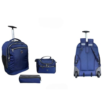 Tradeo Blue Trolley Backpack Set with Lunch Bag &amp; Pencil Case &ndash; Travel School Rolling Bag