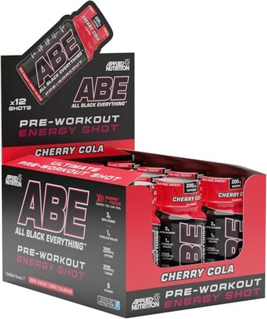 Applied Nutrition ABE Pre Workout Shot - All Black Everything Pre Workout Energy Shots, Physical Performance With Citrulline, Beta Alanine, Caffeine (Box 12 Units X 60ml) (Cherry Cola)
