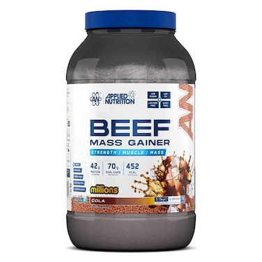 Applied Nutrition Beef Mass Gainer Protein Powder &ndash; 42g Beef Protein Isolate, High Calorie Weight Gainer Supplement, Lactose Free, Low Sugar (3.13kg &ndash; 25 Servings) (Cola Millions)