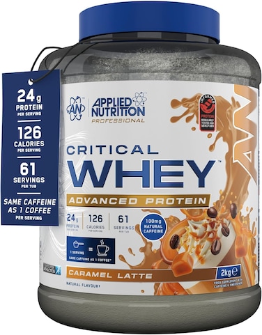 Applied Nutrition Critical Whey Protein Caramel Latte 2kg   24g Protein, BCAAs, Grass-Fed Whey &amp; Muscle Recovery Support