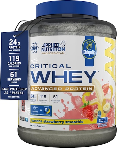 Applied Nutrition Critical Whey Protein Powder &ndash; 24g Protein per Serving, High Protein Powder, Protein with BCAAs &amp; Glutamine &ndash; Muscle Growth &amp; Recovery (2Kg - 61 Servings)(Chiquita Banana Strawberry)