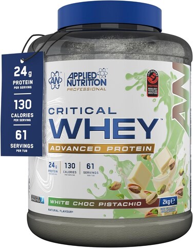 Applied Nutrition Critical Whey Protein Powder &ndash; 24g Protein per Serving, High Protein Powder, Protein Shake with BCAAs &amp; Glutamine, Muscle Growth &amp; Recovery (2Kg - 61 Servings) (White Choc Pistachio)