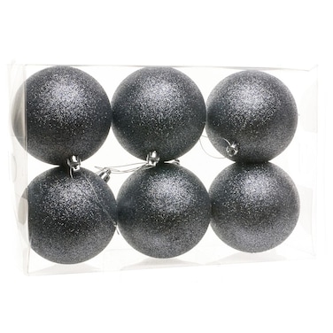 Baubles Shiny Matt Glitter Silver 10cm 6Pcs/PVC Box