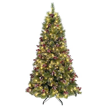 Pre-Lit Chritsmas Tree with Pinecones &amp; Berries 7ft