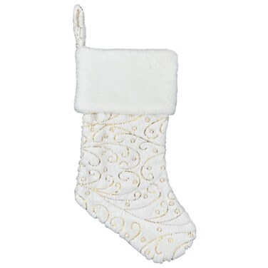 Christmas Plush Stocking White/Gold 48cm