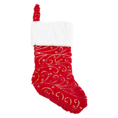 Christmas Plush Stocking Red/Gold 48cm