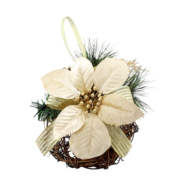 Christmas Rattan Ball Champagne Gold 15x20cm